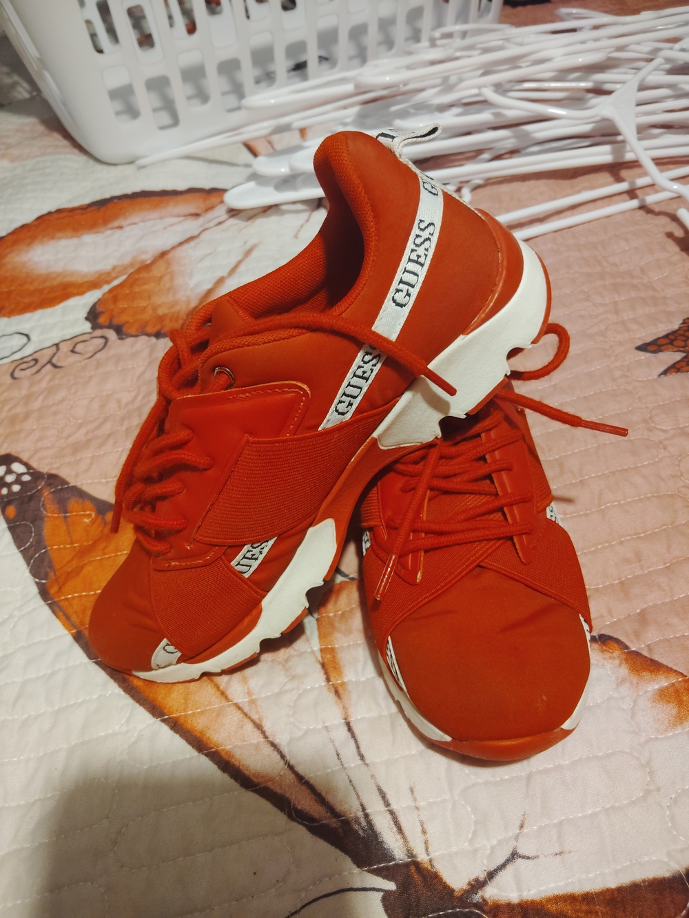 GUESS Orange Women's Chunky Sneakers with White Accents